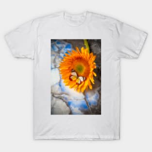 Colorful Butterfly On Sunflower Laying On Marble T-Shirt